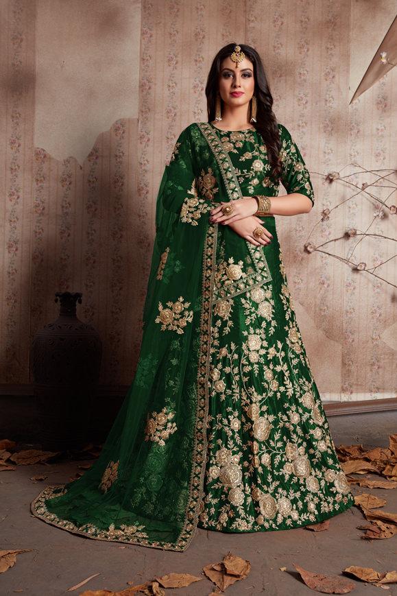 Green Color Lehenga Choli with Beige Dupatta – Panache Haute Couture